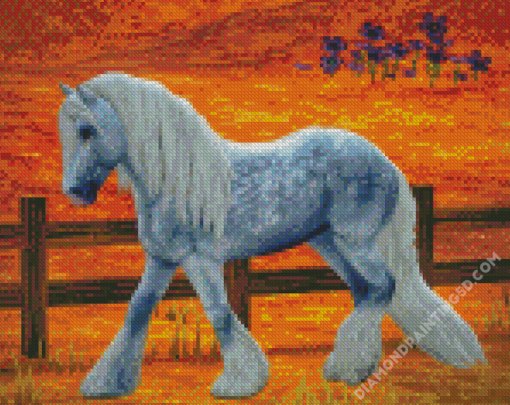 White Cob Horse Diamond Paintings