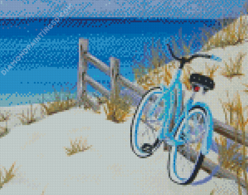 Beach Scene With Blue Bicycle Diamond Paintings