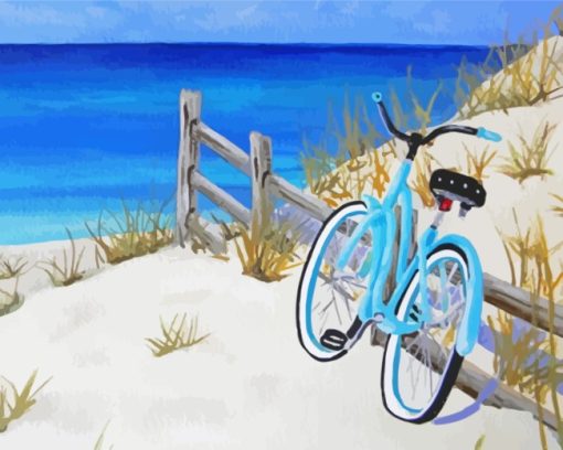 Beach Scene With Blue Bicycle Diamond Paintings