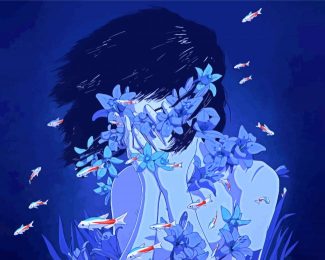 Blue Floral Girl Diamond Paintings