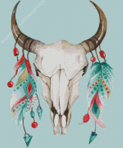 Cow Skull With Feathers Diamond Paintings
