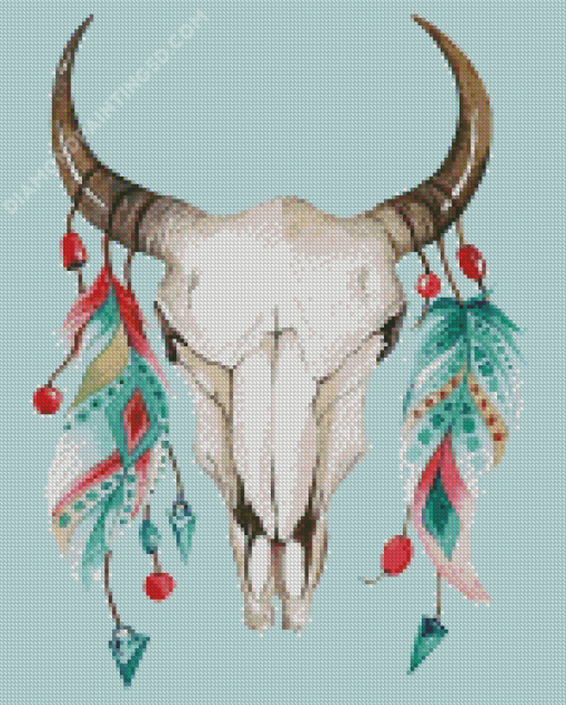 Cow Skull With Feathers Diamond Paintings