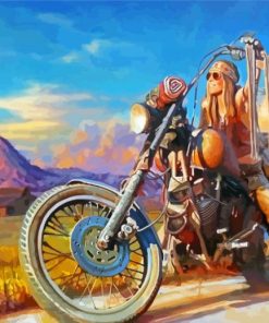 Girl On A Harley Motorcycle Diamond Paintings