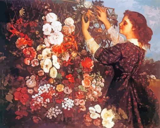 Woman Arranging Flowers Art Diamond Paintings