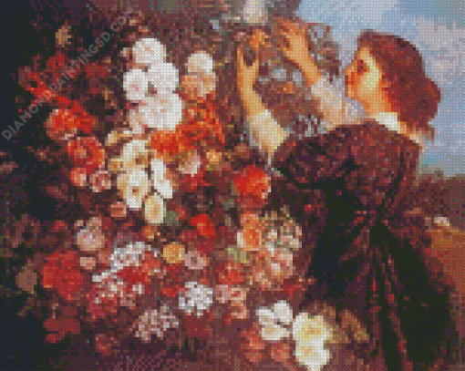 Woman Arranging Flowers Art Diamond Paintings