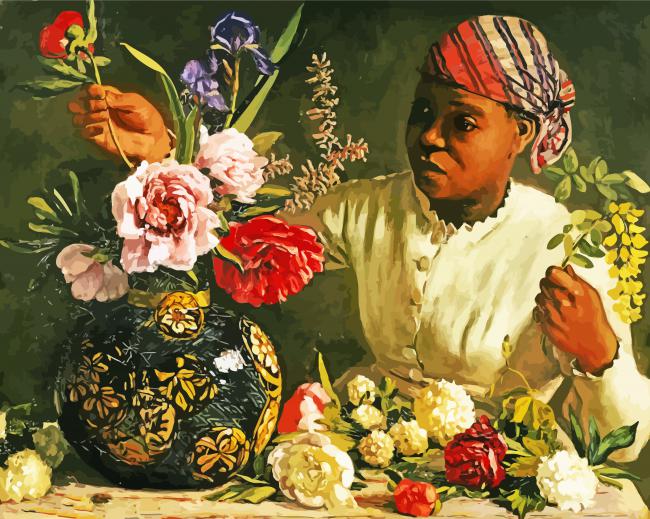 African Woman With Flower In Vase Diamond Paintings