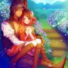 Anime Couple In The Garden Art Diamond Paintings