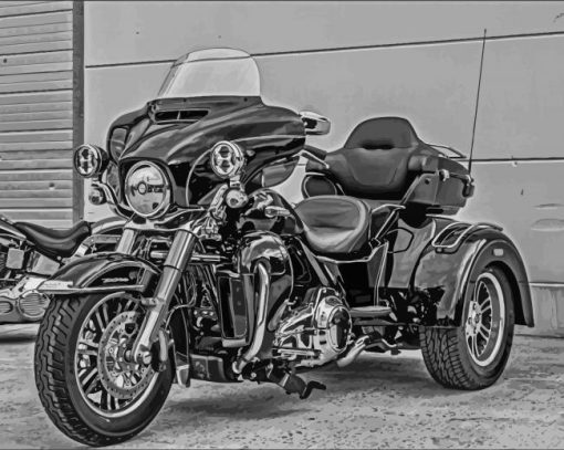 Black And White Three Wheeler Harley Davidson Diamond Paintings