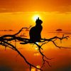 Lonely Cat Silhouette On Tree At Sunset Diamond Paintings