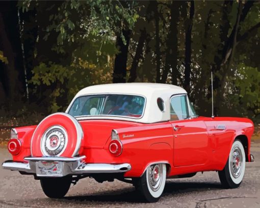 Red Thunderbird With A White Hardtop Diamond Paintings