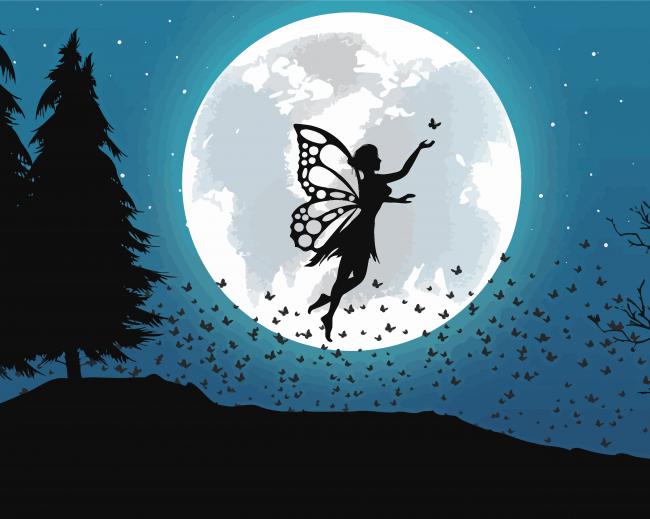 silhouettes holding the moon fairy
