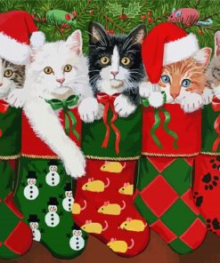 Christmas Cats In Stockings Diamond Paintings
