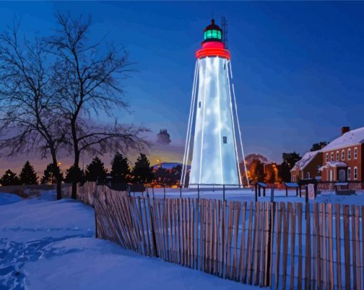 Fort Gratiot Lighthouse In Snow Diamond Paintings