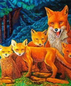 Fox Family In Forest Art Diamond Paintings
