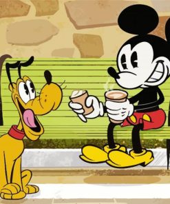Mickey Mouse And Pluto Drinking Coffee Diamond Paintings