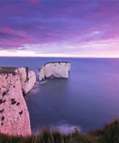 Old Harry Rocks With Pink Sunset Diamond Paintings