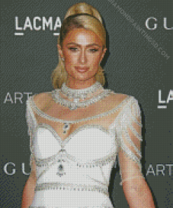 Paris Hilton In White Dress Diamond Paintings