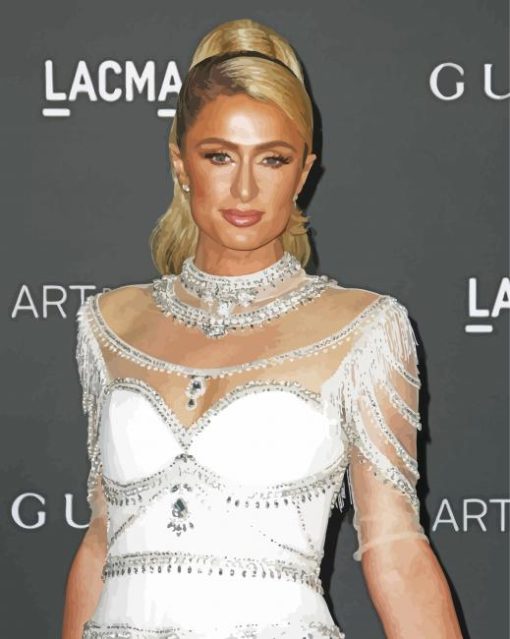 Paris Hilton In White Dress Diamond Paintings