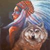 The Indian Woman And Wolf Diamond Paintings