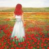 Woman And Poppies Field Diamond Paintings