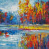 Abstract Lake in Red Forest Diamond Paintings