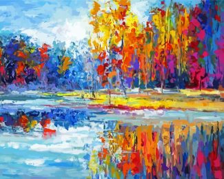 Abstract Lake in Red Forest Diamond Paintings