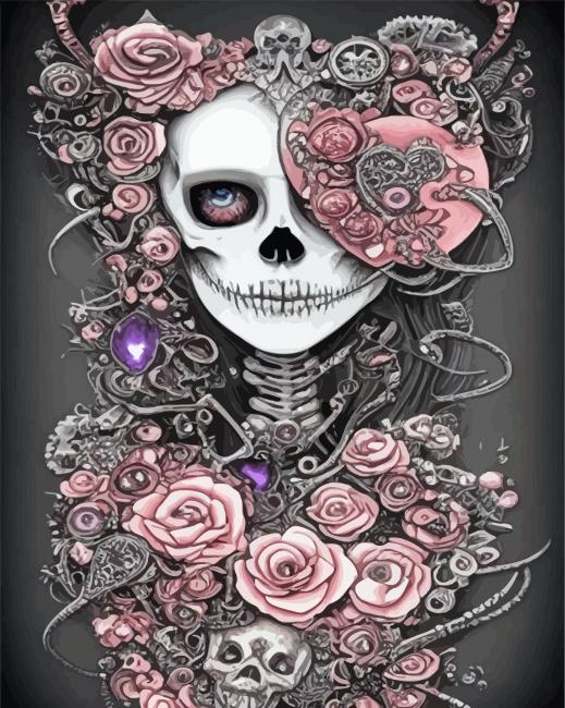 Abstract Pink Skull Lady Diamond Painting 