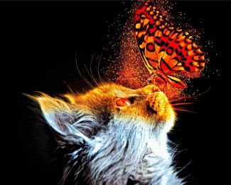 Aesthetic Kitten With Butterfly Diamond Paintings