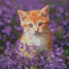 Aesthetic Kitten With Purple Flowers Diamond Paintings