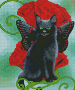 Black Butterfly Cat Diamond Paintings