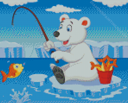 Cartoon Polar Bear Fishing Diamond Paintings