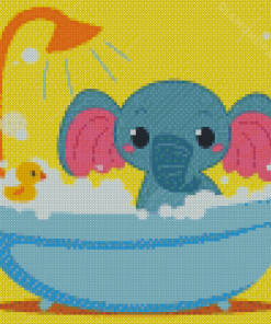 Cute Baby Elephant In Tub Diamond Paintings