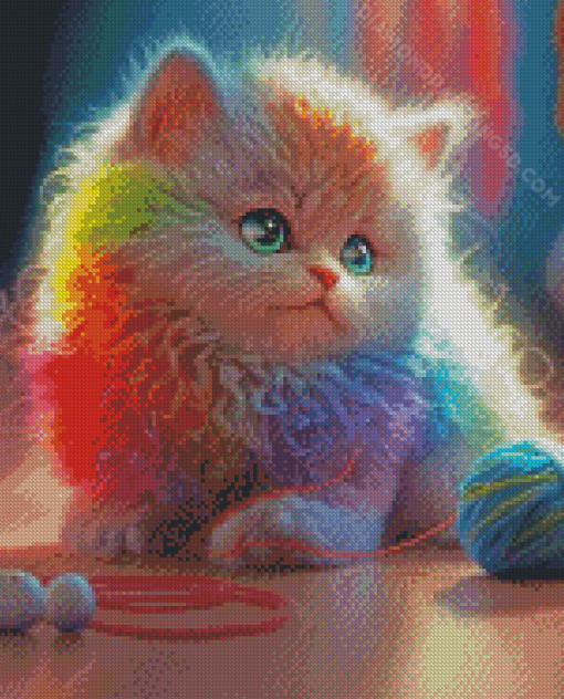 Cute Kitty And Yarn Diamond Paintings