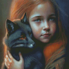 Girl And Black Fox Diamond Paintings