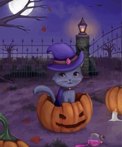 Halloween Cat Witch Diamond Paintings