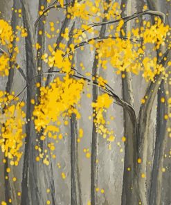 Yellow And Gray Tree Diamond Paintings