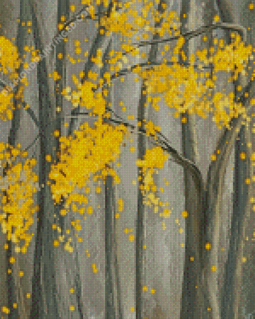 Yellow And Gray Tree Diamond Paintings