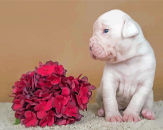 American Bulldog Puppy And Flowers Diamond Paintings