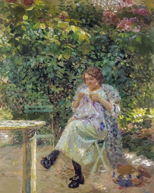 Cassatt Sewing lady Sitting In The Garden Diamond Paintings