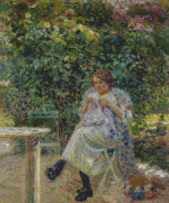 Cassatt Sewing lady Sitting In The Garden Diamond Paintings