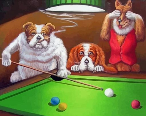 Dogs Play Pool Diamond Paintings