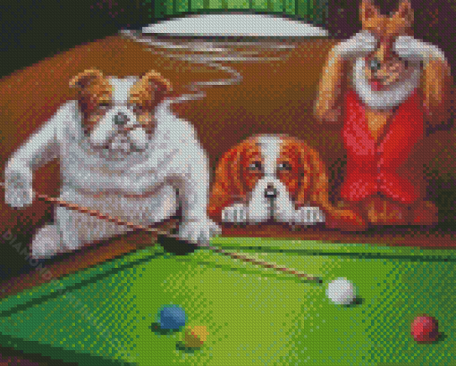 Dogs Play Pool Diamond Paintings