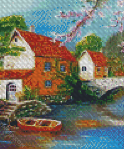 Abstract House Near The River Diamond Paintings