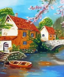 Abstract House Near The River Diamond Paintings