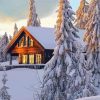 Aesthetic Norwegian Cabin in Snow Diamond Paintings