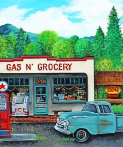 Aesthetic Old Gas Station Truck Diamond Paintings
