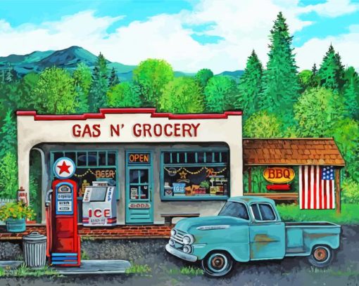 Aesthetic Old Gas Station Truck Diamond Paintings