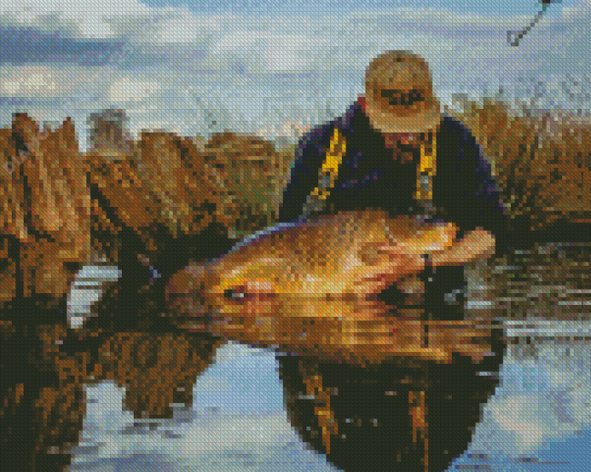 Man In Water Carp Fishing Diamond Paintings