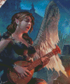 Sad Elf Angel Playing Mandolin Diamond Paintings