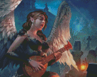 Sad Elf Angel Playing Mandolin Diamond Paintings